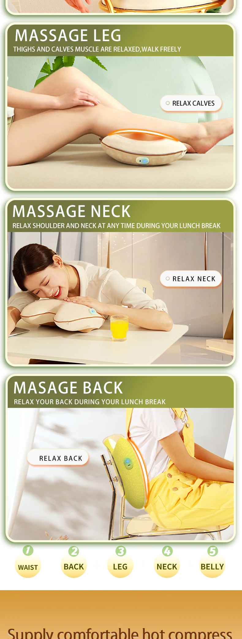 Dropshipping Products 2025 Full Body Neck Infrared Heated Massage Pillow Electric Back Massager Pillow Waist Massager 2 Modes