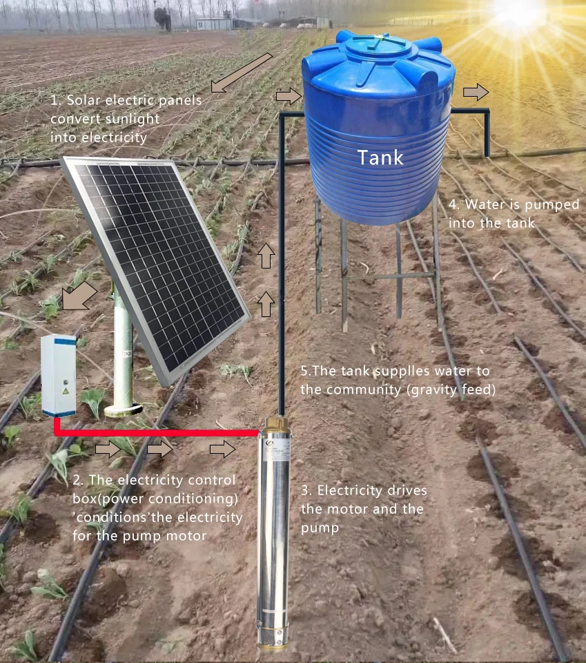 Water Drip Hose Pipe Kit d Arrosage Solaire Pour un Hectare Solar Pump System for Agriculture Irrigation