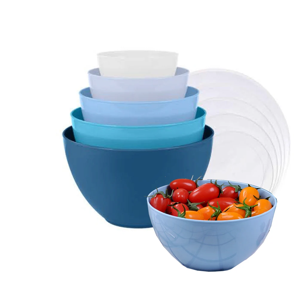 10pcs Take Away Small and Large Plastic Stackable Thailand  Food Salad Bowl with Lid for Salad Serving and Mixing Set