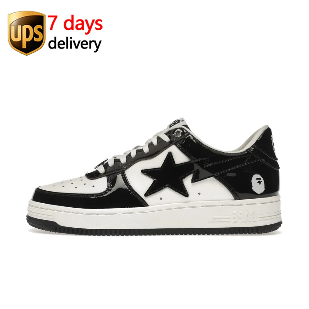 Top Quality Men Bapesta Shoes Patent Leather Casual Sneakers Contrast ...