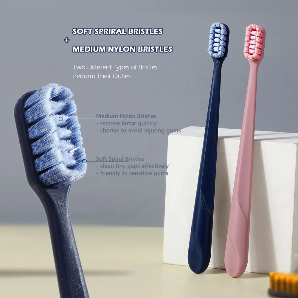 New Style High Density Big Hair Tufts Toothbrush with Soft Spiral Bristles and Medium