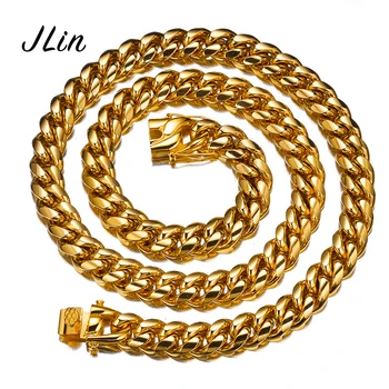 Hip Hop Jewelry 12mm 24k 18k Gold Plated Stainless Steel Cuban Chains Miami Cuban Link Chain Necklace