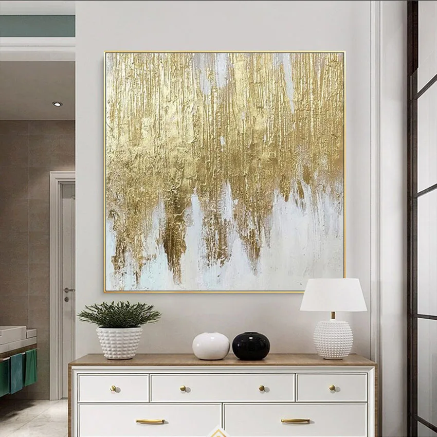 Modern Decor Posters Pure Hand  Abstract  Gold Foil  Handmade Abstract Art Oil Paintings