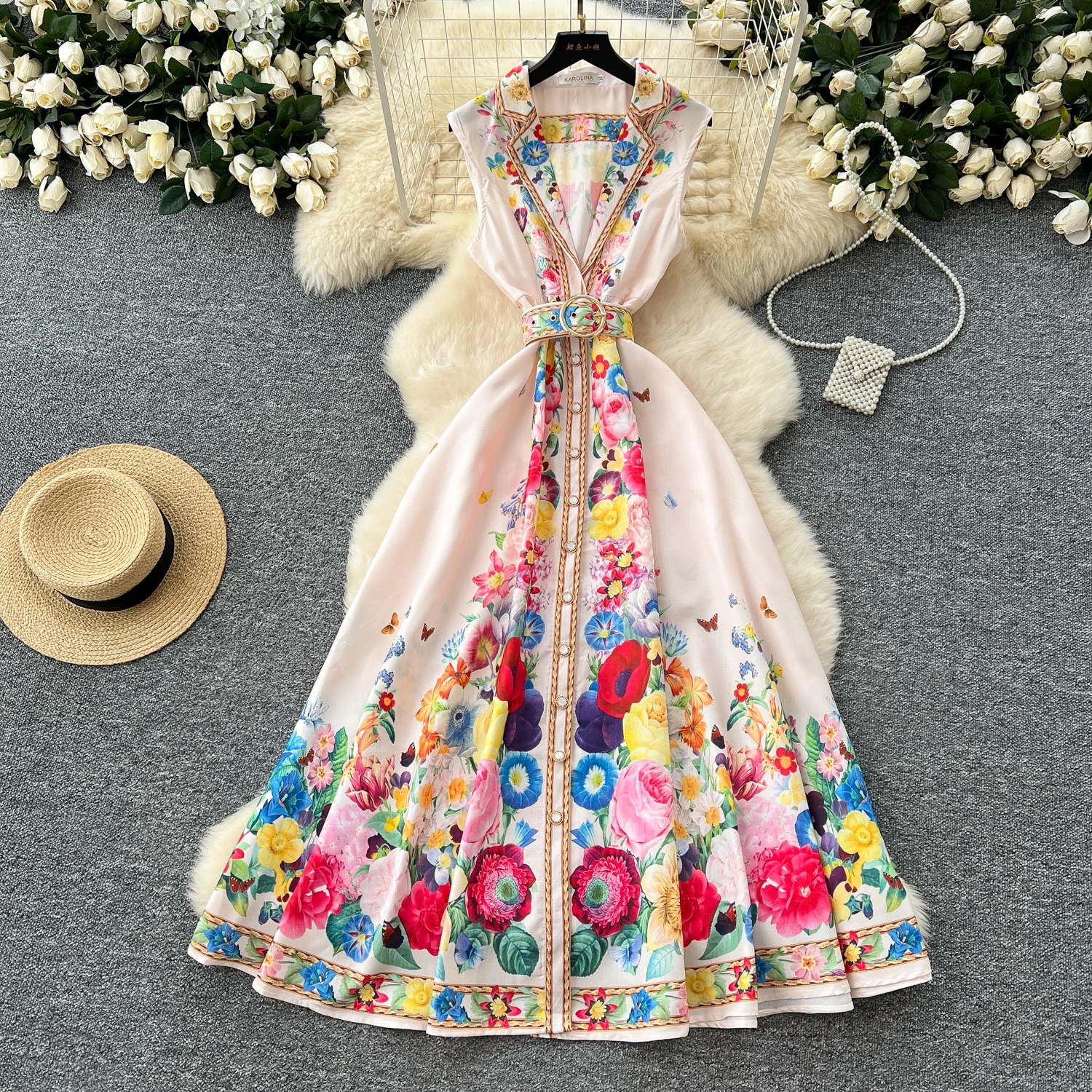 LW0922 2025 New Vintage Blazer Collar Sleeveless Print Dress Women Waist  Swing Elegant Spring Dress Long Dress Clothes Women| Alibaba.com