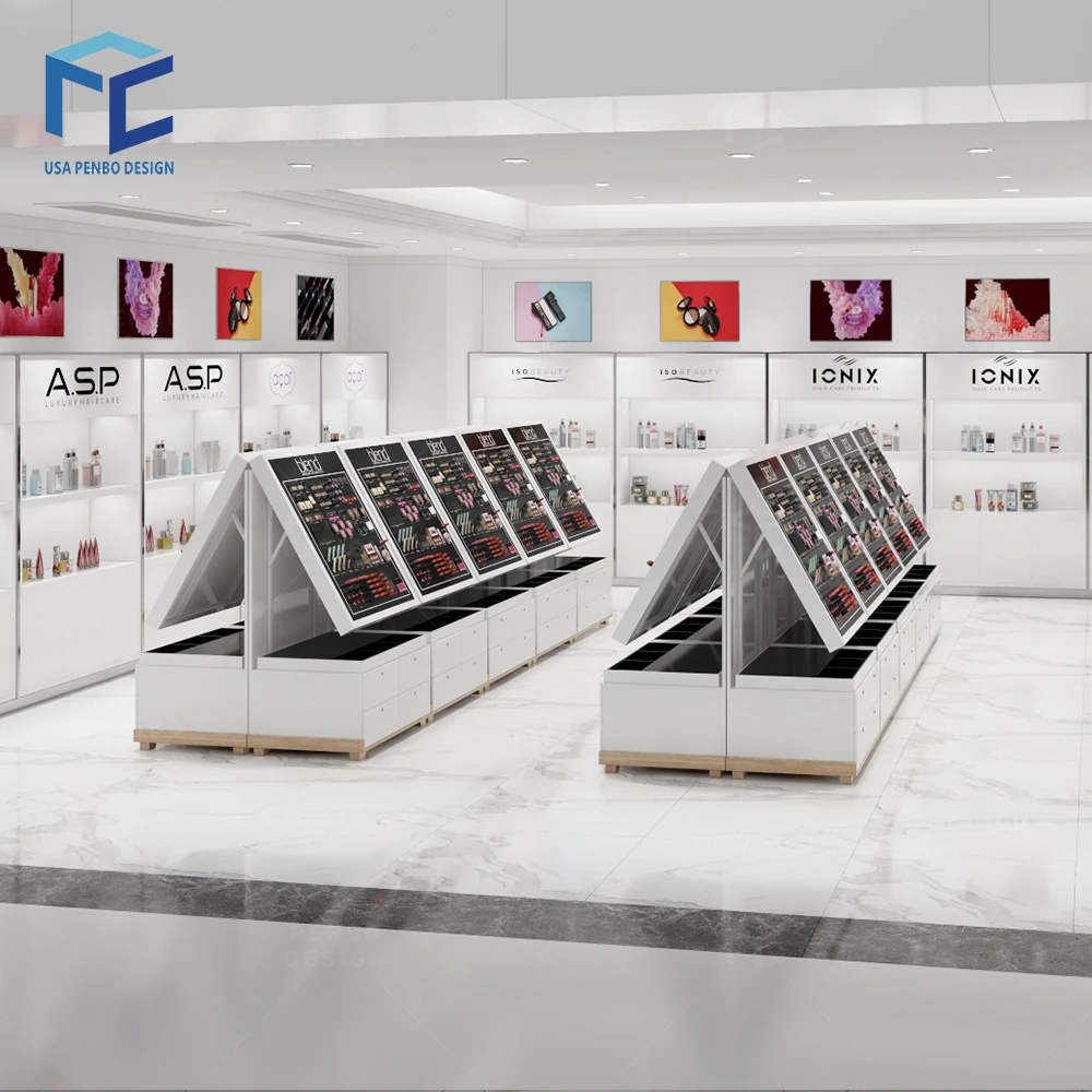 Korean Style Customized Makeup Cosmetic Shop Shelves Design Cosmetic Kiosk for Korean Cosmetic Retail Store