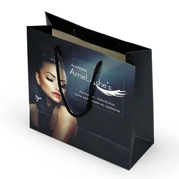 Matte Lamination Makeup Gift Paper Bags Luxury Cosmetic Boutique Paper Shopping Bag With Rope Handle
