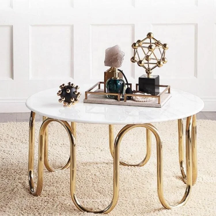 Modern Marble & Gold Coffee Table with Gloss Stainless Steel Legs for Home Living Room Furniture