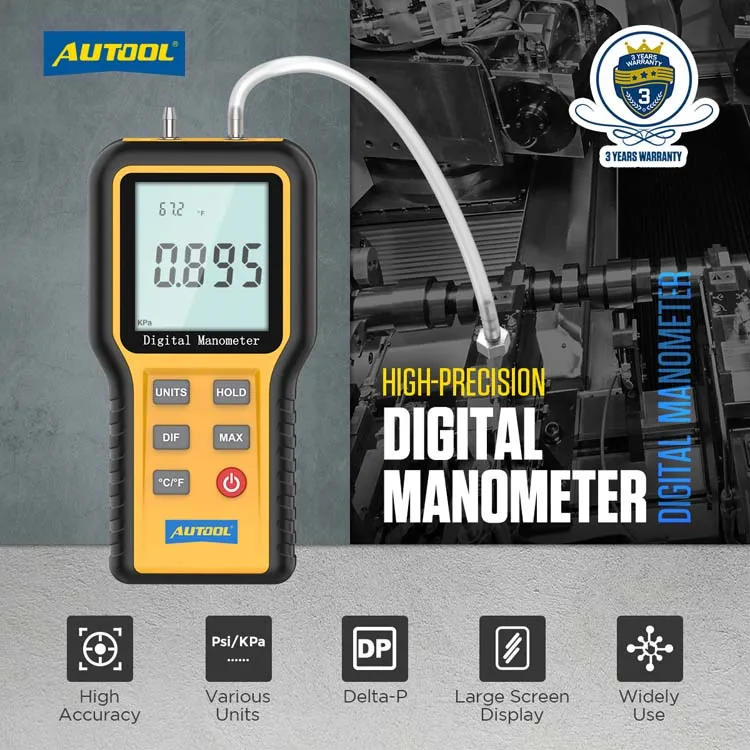 AUTOOL Digital Manometer Test Dual Input Differential Manometer Air Pressure Meter HVAC Gas Pressure Tester