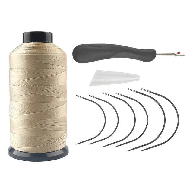 1500 Yards Nylon Bonded Thread for Sewing And Hair Extension Weaving With C Type Curved Needles And Seam Ripper
