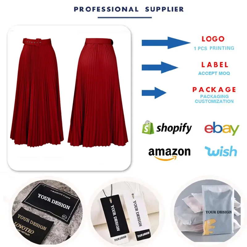 C8499P etichette con LOGO personalizzato Packaging gonne a trapezio da  donna gonne a pieghe elegante gonna lunga da donna con cintura libera