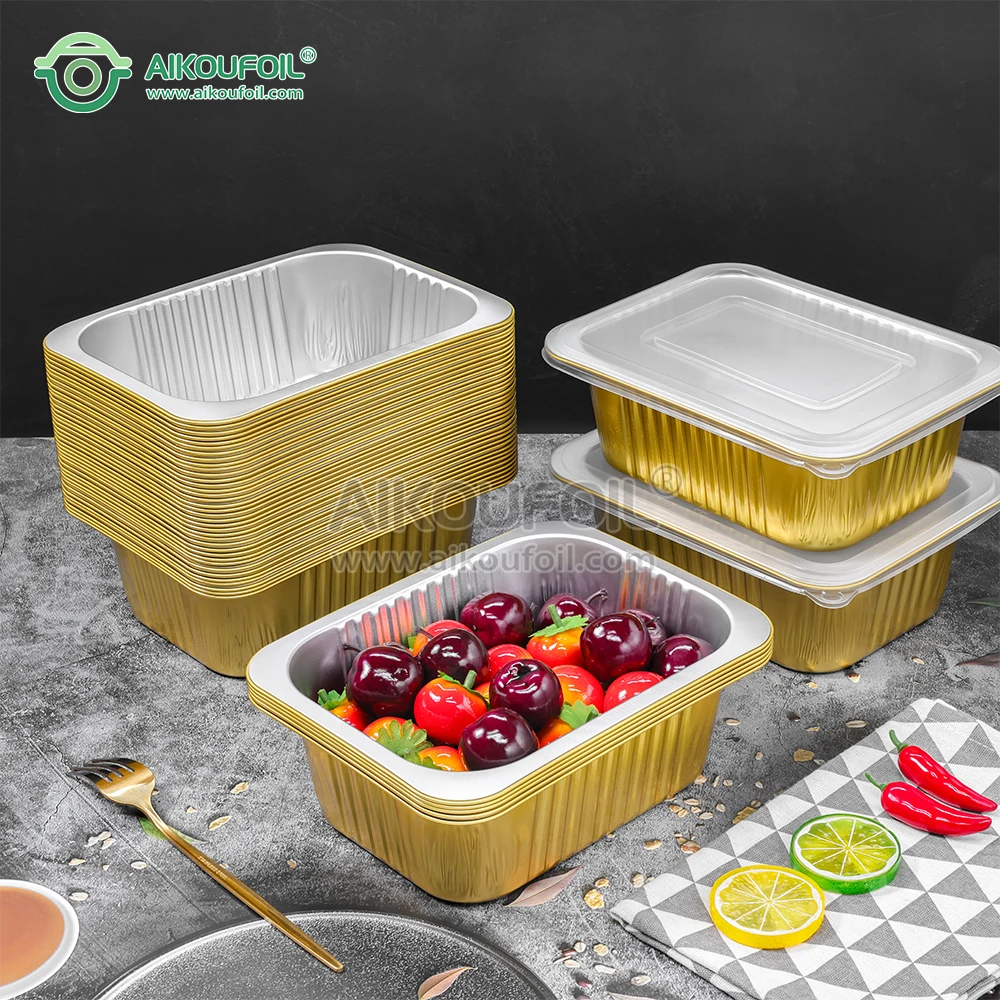 Disposable Kitchenware Cookware Baking Cake Plate Food Packaging Fast Food  Aluminum Foil Container With Flat Cover