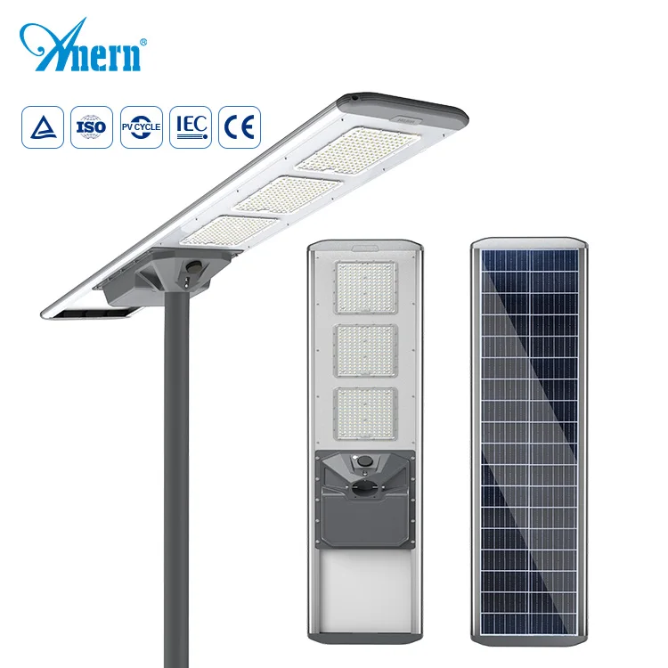 Anern High Quality All in One Sensor Road Solar Street Light 40w Ip66 and Solar Powered Led Street Light Lamp