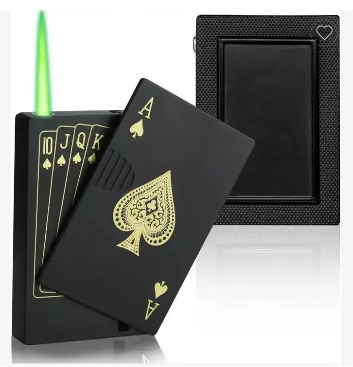 Jia Xin Creative Ace Cards Lighter Green Jet Flame Torch Windproof