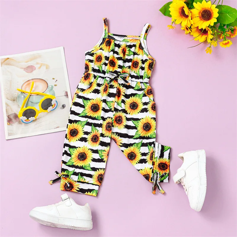 Hongyuangl Kids Baby Jumpsuit Toddler Girl Sunflower Print Dungarees Playsuit Overall Pants Summer Beach Clothes 