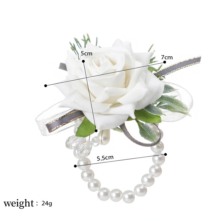 KEWEI 668 Wrist Corsage Flower Boutonniere Wedding Bracelet Bridesmaid Silk Flower Wrist Pearl Bracelet