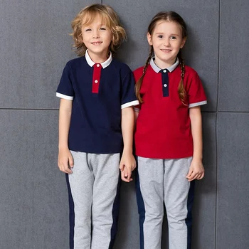 Boys School Uniform Blue Tops & Pants Girls School Polo Shirt Navy Pants Set for Kindergarten Nursery Junior School Wear