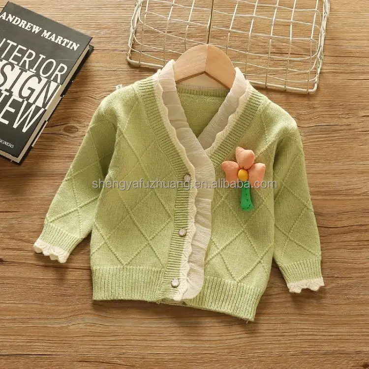 New hot spring and summer solid color hollow knitted cardigan baby girls' sweaters