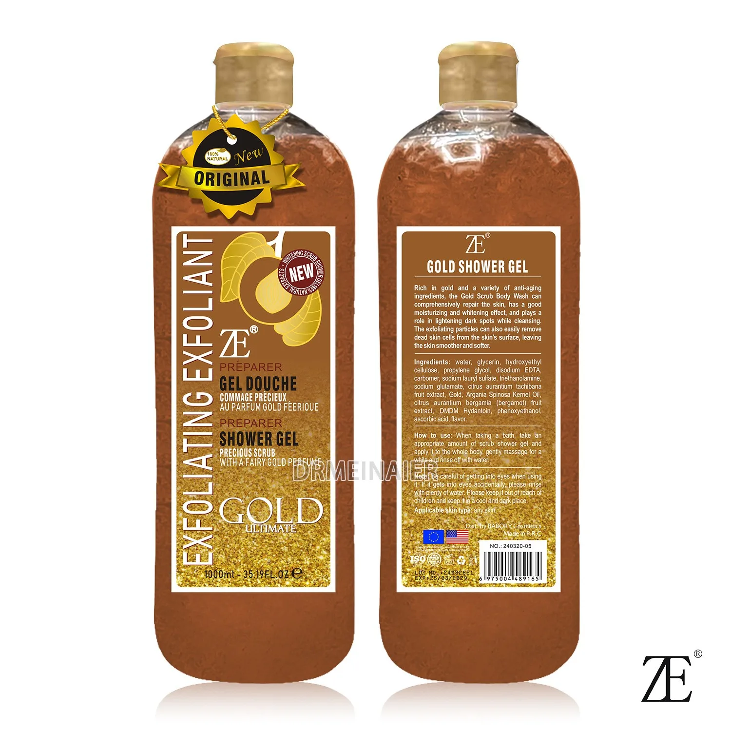 Gold Shower Cream with Kojic Acid & L-Glutathione Brightening Shower Gel Treatment Acne Spot Skincare Scrub Whitening Body Wash