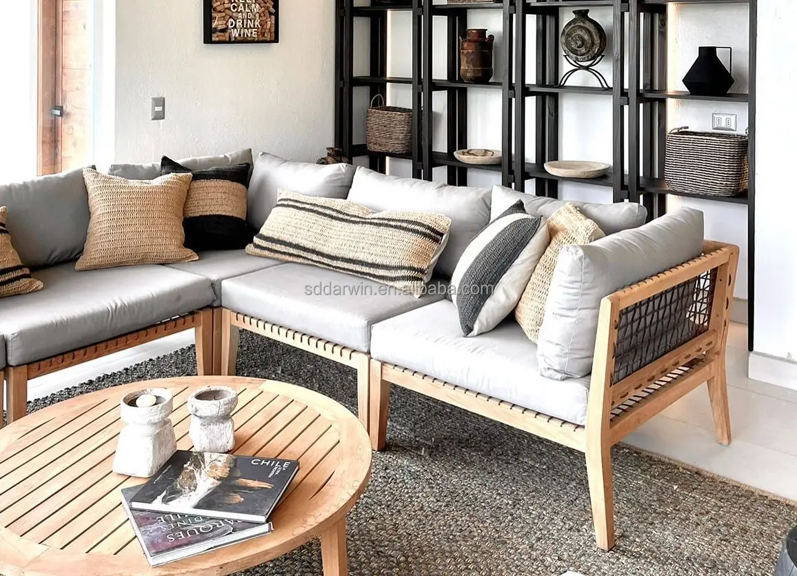 Highend Modern Wooden Sofa Set Teak Garden Terrace Furniture For Villa