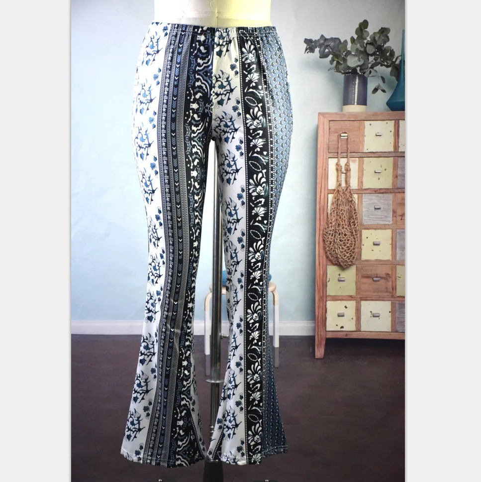 new Women Floral Printed Boho Flare Pants High Elastic Trousers Waist Retro  Soft Stretch Ethnic Style Bell Bottom Hippie Pants| Alibaba.com