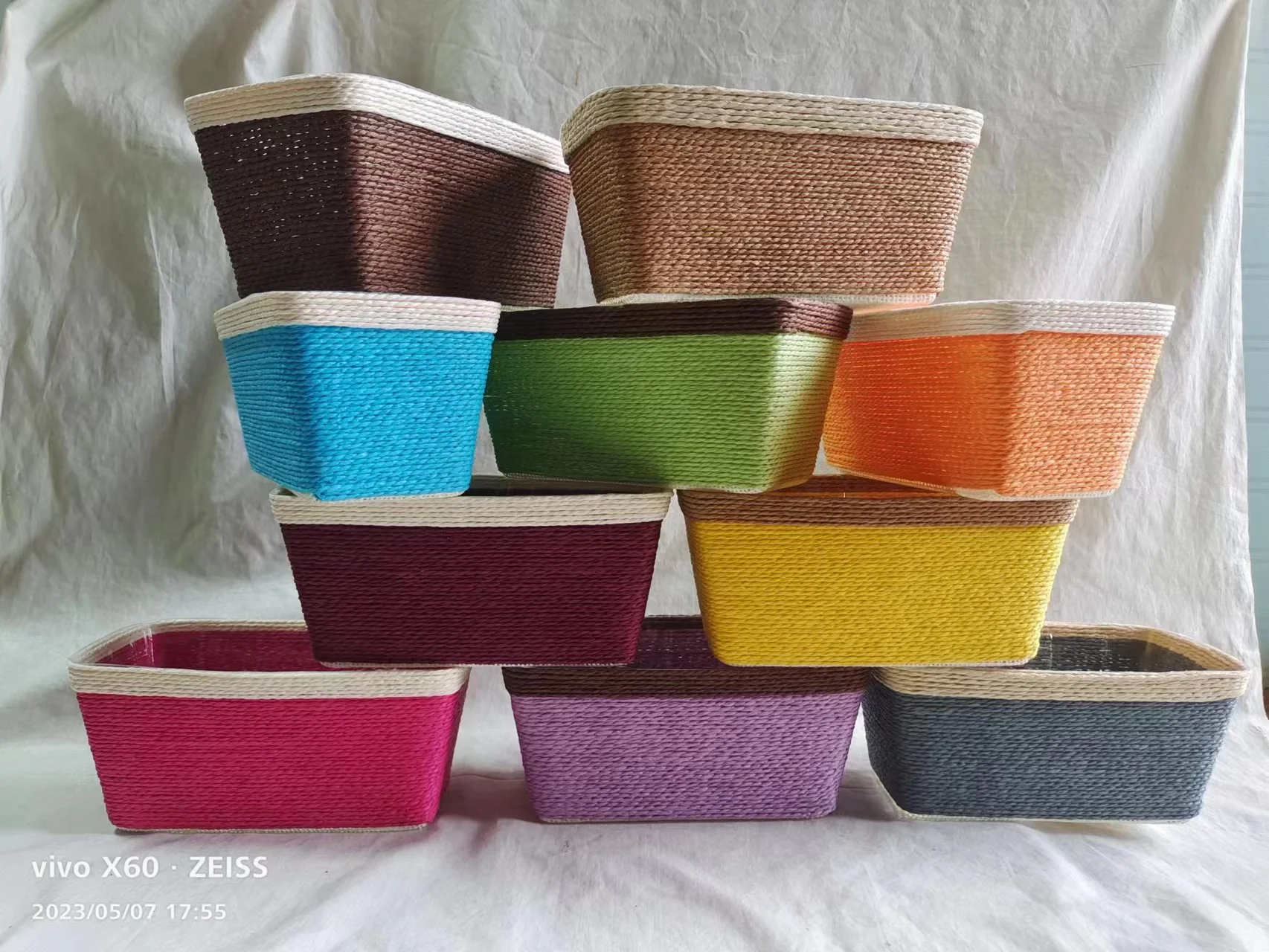 Small Paper Rope Plant Basket Woven Coiled Basket For Decorative