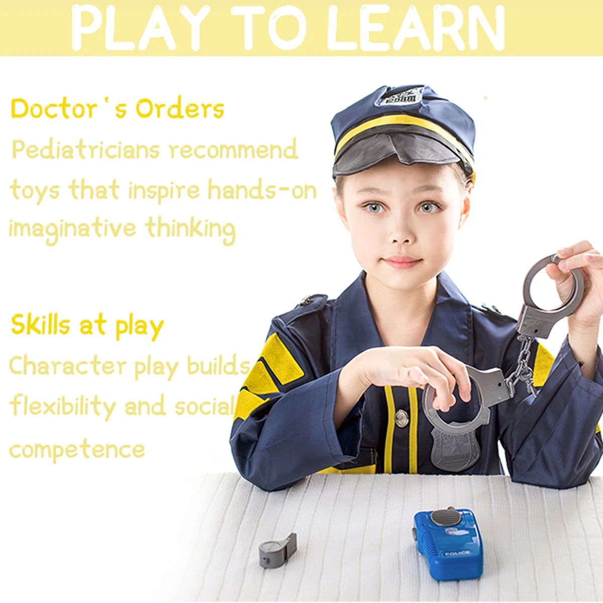 Костюм Полицейского для ролевых игр для детей, костюм полиции, нарядная игрушка, 7 шт., с аксессуарами и моющейся одеждой