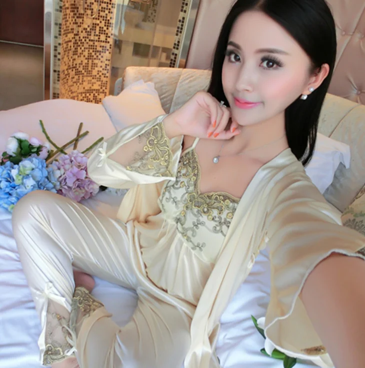 Women's Three-Piece Custom Silk Satin Summer Short Pajama Set Bulk Discount Plus Size Breathable for Spring Season