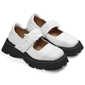 Women Leather Mary Jane Platform Shoes Floral Accent Sweet Vintage Campus Fashion Casual Trendy Comfort Shoes Wholesale OEM ODM