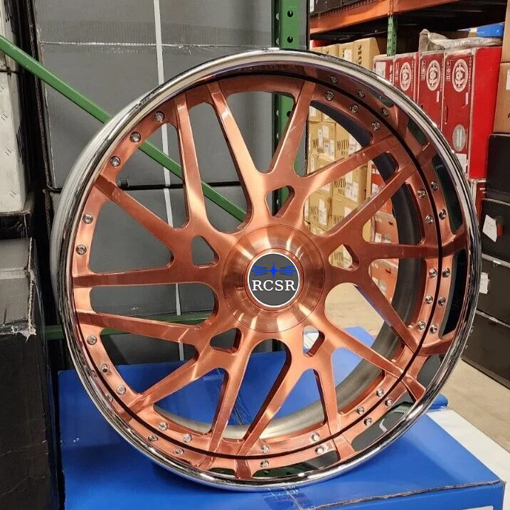 Rcsr Aluminium Alloy Forged Rims 2 Piece 18-28 Inch 5x120.65 Gold Plated Chrome Deep Lip Wheels