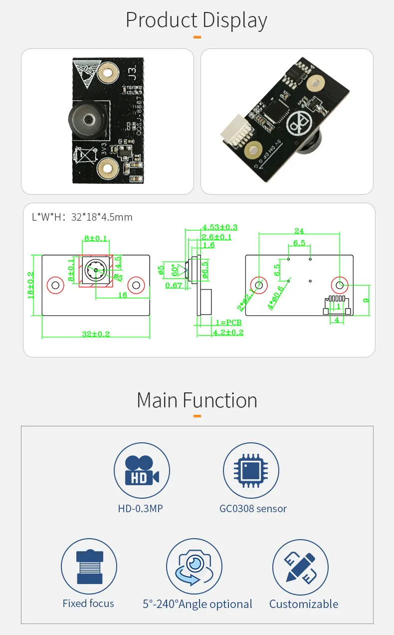 DGZX VGA Dynamic Eye-Tracking Camera Iris Recognition GC0308 0.3MP USB Plug-and-Play Module插图1