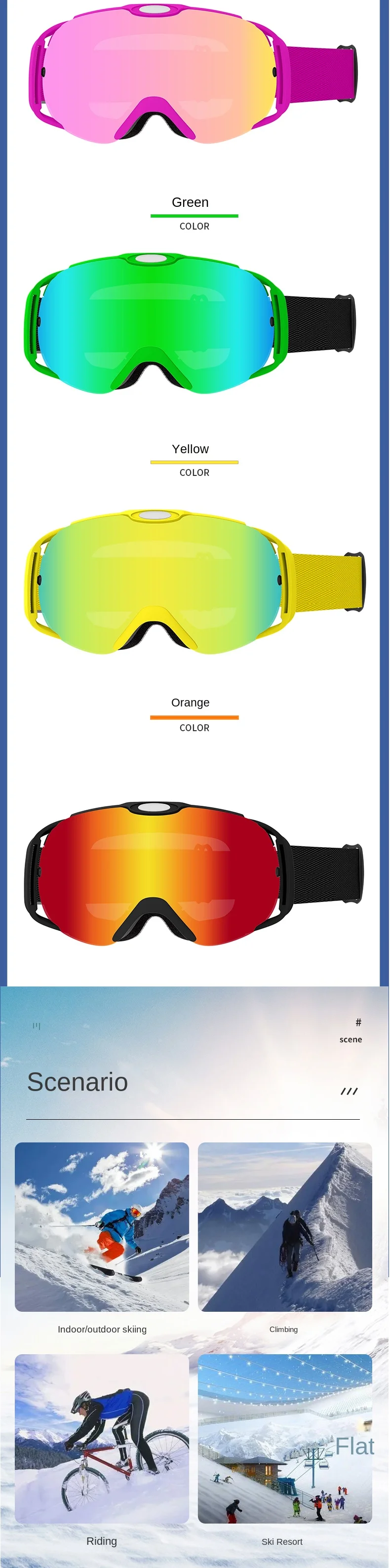 High-Definition Anti-Fog Windproof Ski Goggles for Men and Women with TPU Frame and PC Lenses