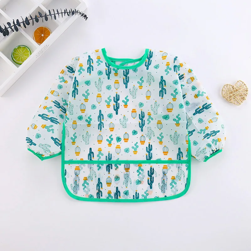 Long sleeve bib/baby bib/smock, waterproof, washable, stain and odor resistant, printed 6-24months bibs peva manufacture