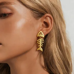 MW Trendy Imitation Pearl Bezel Setting Fishbone Shell Design 18K Gold Plated Stainless Steel Drop Party Fashion Jewelry