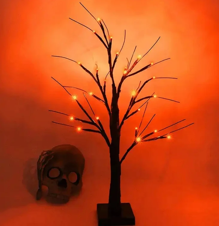 Halloween Black LED Light Tree with Purple Orange Dual Color for Halloween Christmas Table Decorations