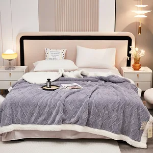 Wholesale Thick Warm Soft Fuzzy Cationic Dyeing Sherpa Twin Jacquard Knitted Sherpa Throw Blankets for Bed