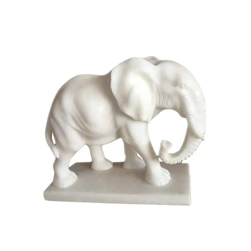 Modern Design Hand Carved Natural Pure White Marble Elephant Statues for Home Decoration