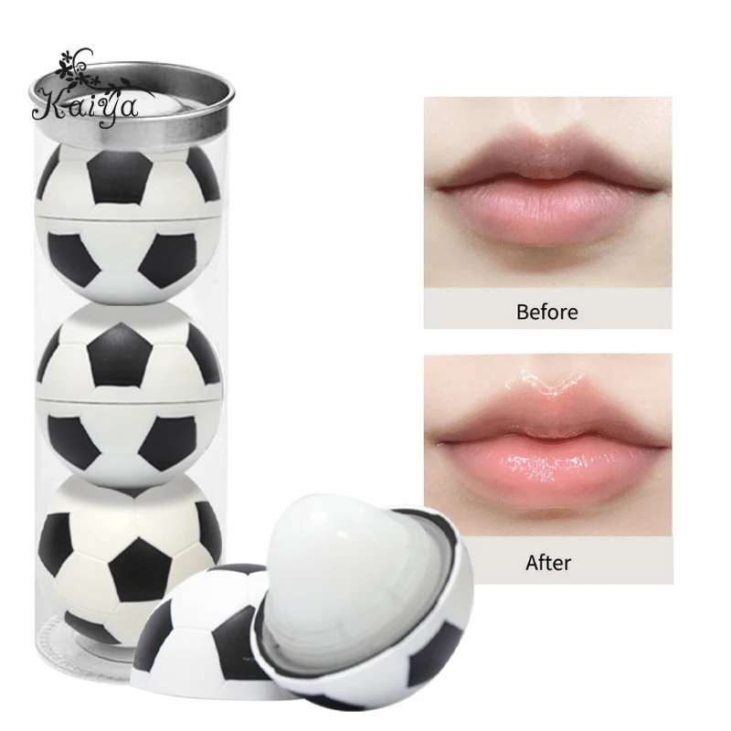 Unique Shapes Sports Balls Soccer Natural Lips Treatment Vanilla Flavor Moisturizing Essence OEM Sunscreen Round Lip Balm