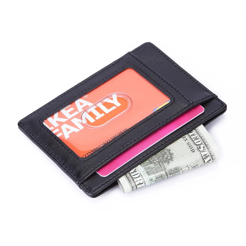 Slim Minimalist Genuine Leather RFID Blocking Anti Scan NFC Front Pocket Credit Card Holder Wallet for Men
