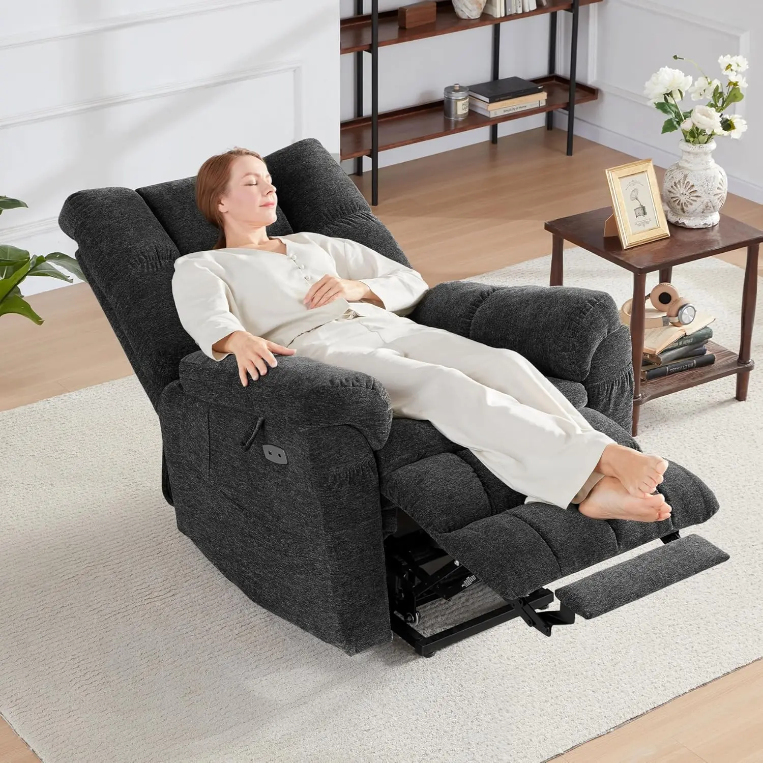 Heat and Massage Chair Recliner Lay Flat Triple Motor Power Lift Recliner Chair with Adjustable Headrest for Elderly People
