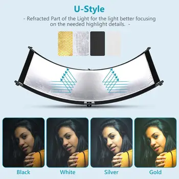 Neewer Clamshell Light Reflector with Carry Bag and 2M Light Stand, 66x24 Inch Arclight Curved Eyelighter Lighting Reflector for detail image