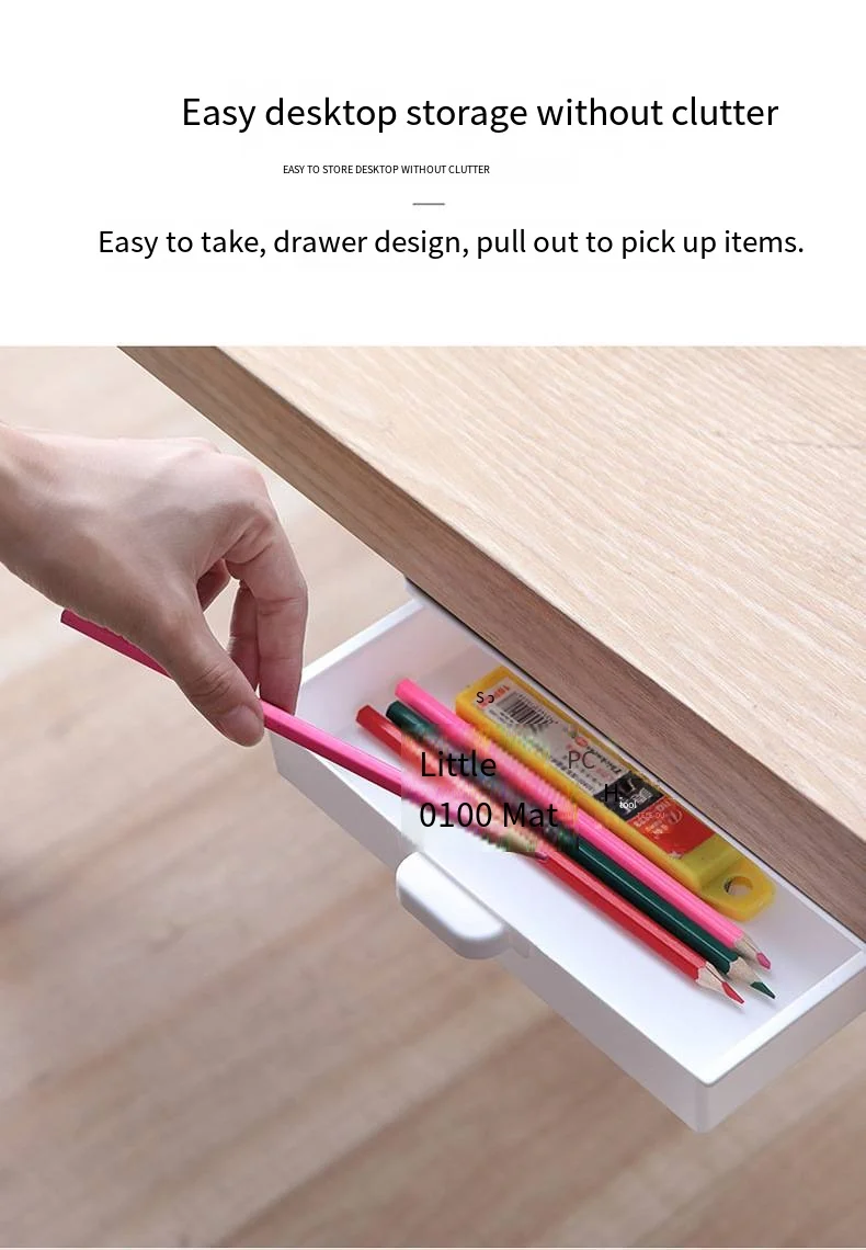 Self-adhesive storage box Perforation-free cabinet organizer box Self-adhesive drawer organizer hidden under desk details