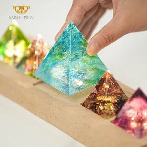 LED Hand Crafted Mini 3D Meditation Energy Generator Healing Crystal Figurine Spiritual Orgonite Orgone Pyramid
