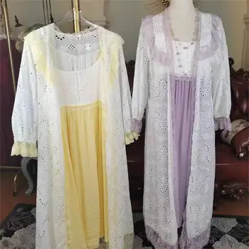 Nightdress Cotton Chinese style sweet loose large size pajamas embroidered soft and can be worn outside of home clothes