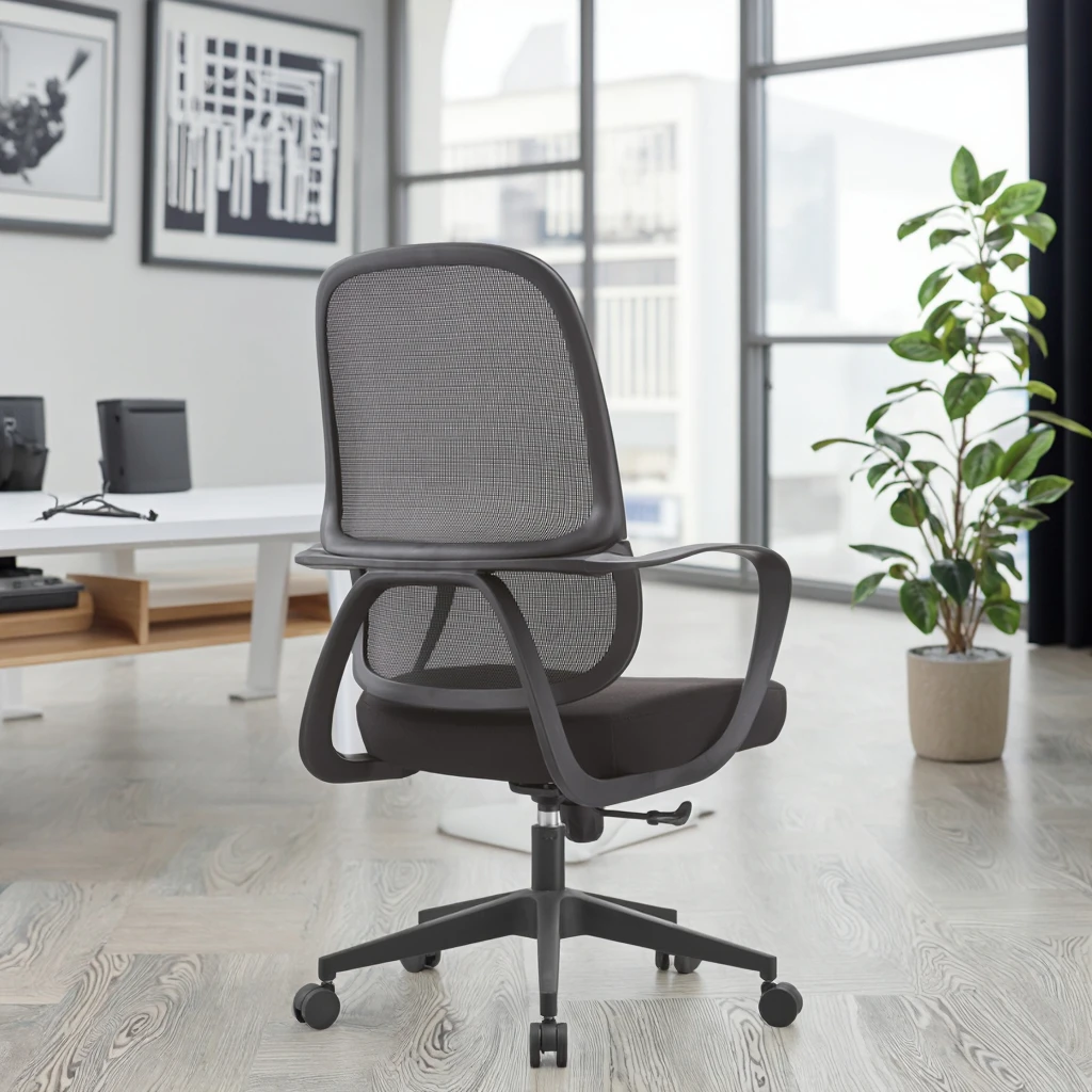 New Arrival 823B Black Rubber Mid-Back PU Modern Office Chair Height-Adjustable Lumbar Zone Reinforced Engineering Plastic Frame 4