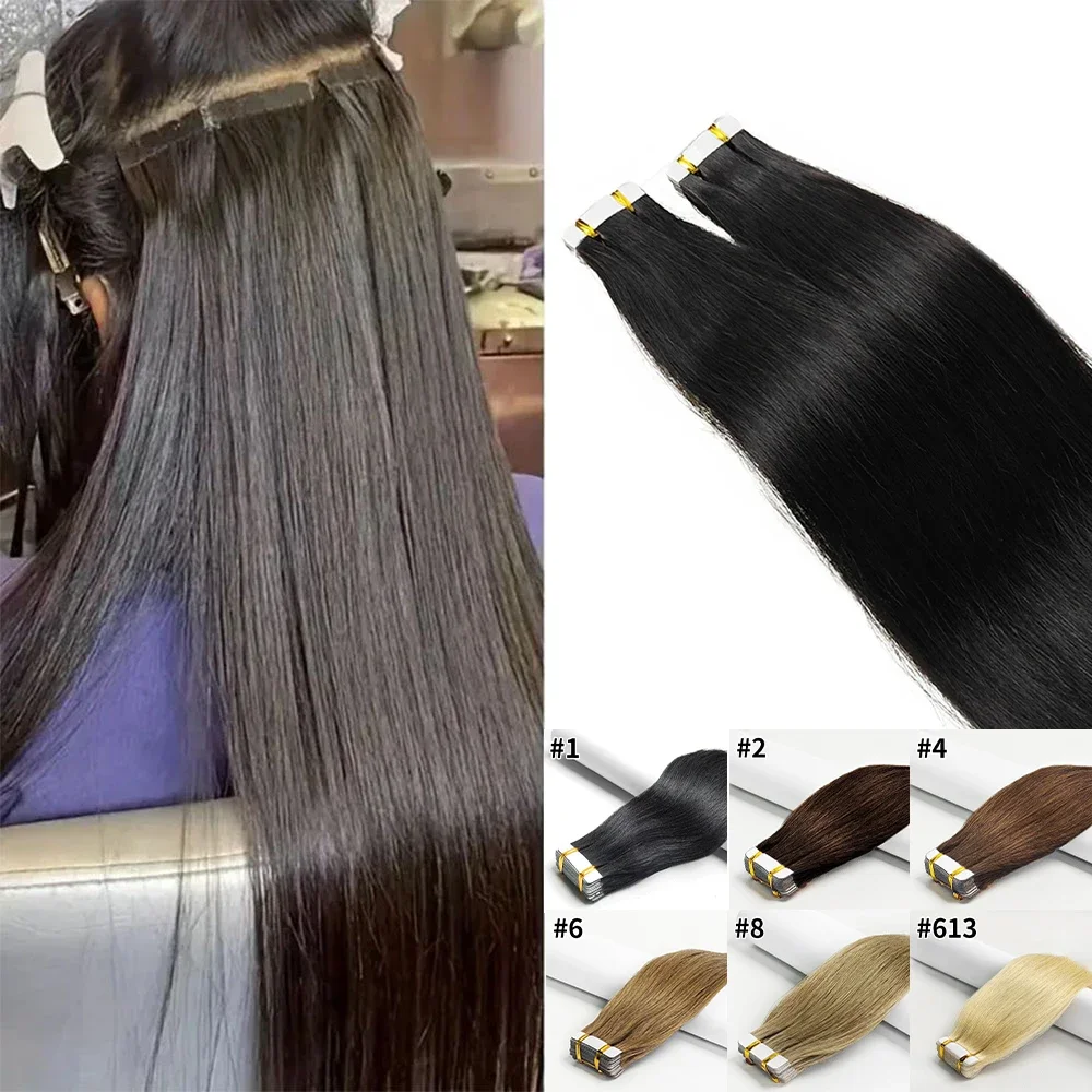 Extension per capelli con nastro dritto, 100% capelli umani, adesivo, sostituibile, senza cuciture, nastro per trama della pelle, 20 pezzi/50 g, per donne, 22, 24, 26 pollici_voghion.com