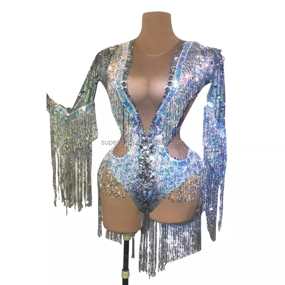 silver rhinestone bodysuit