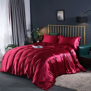 Customize Popular Customized Logo King Size Silky Satin 4pcs Luxury Bedding Duvet Cover Set