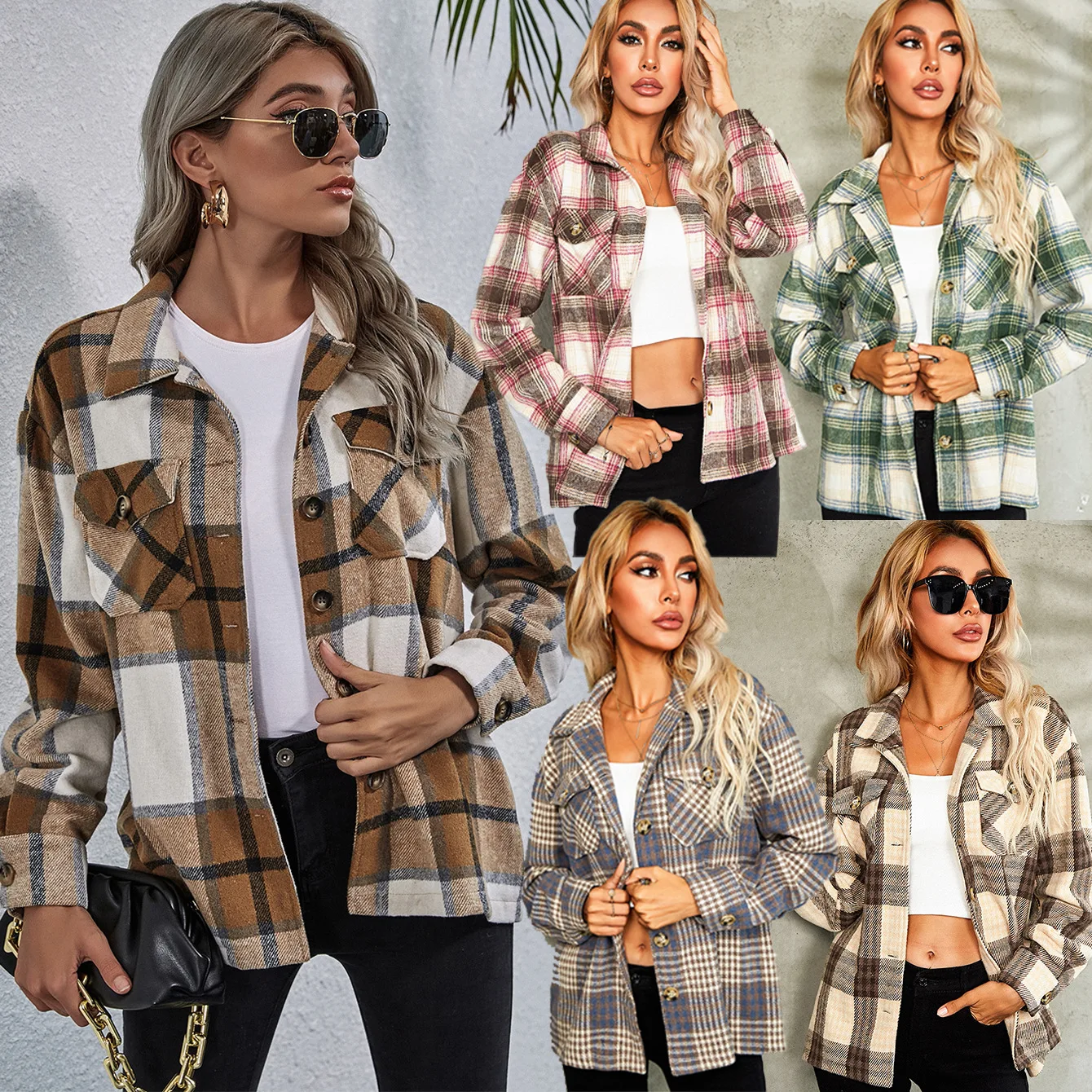 Women's Brushed Plaid Shirts Long Sleeve Flannel Lapel Button Down ...