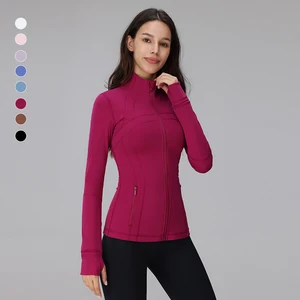 Breathable Gym Fitness Structure Zip up Yoga Jacket With Thumb Hole Active Stretchy Soft Tight Pockets Active Workout Jackets