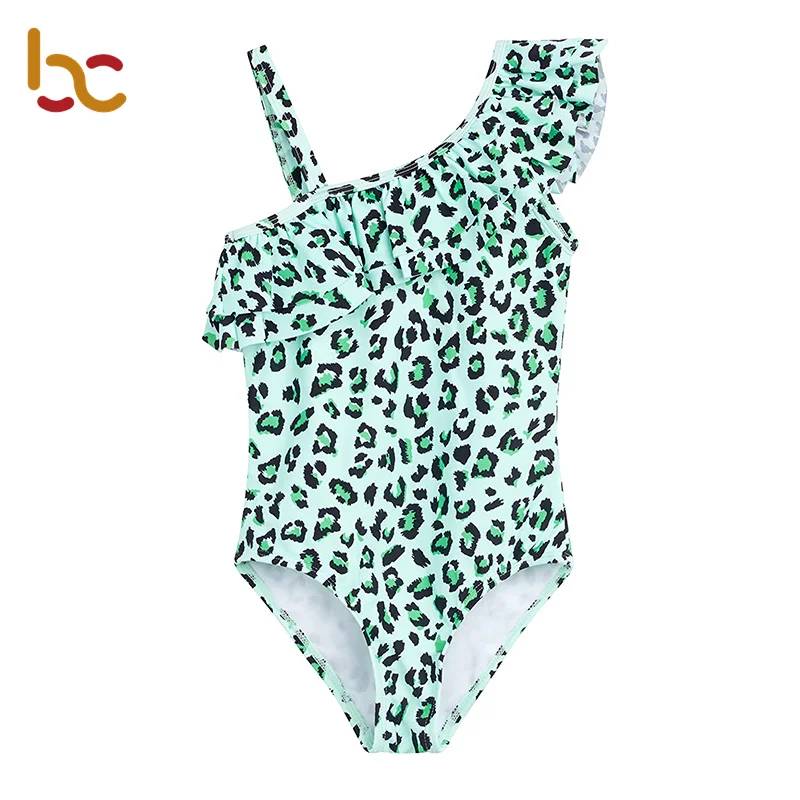 2022 Bikini Fashion One Shoulder Teen Bathinig Suit Ruffle-Strap Swimsuit Kids Girls One Piece Swimwear